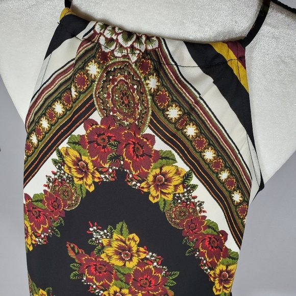 Halter Top Asymmetrical Floral Stripes Large Brown Black Summer Red Flow… - Picture 6 of 8
